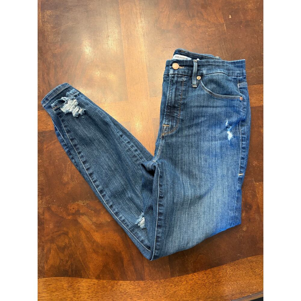 Good American Good Waist 6/28 Dark Wash Distressed High Rise Stretch Denim Jeans
